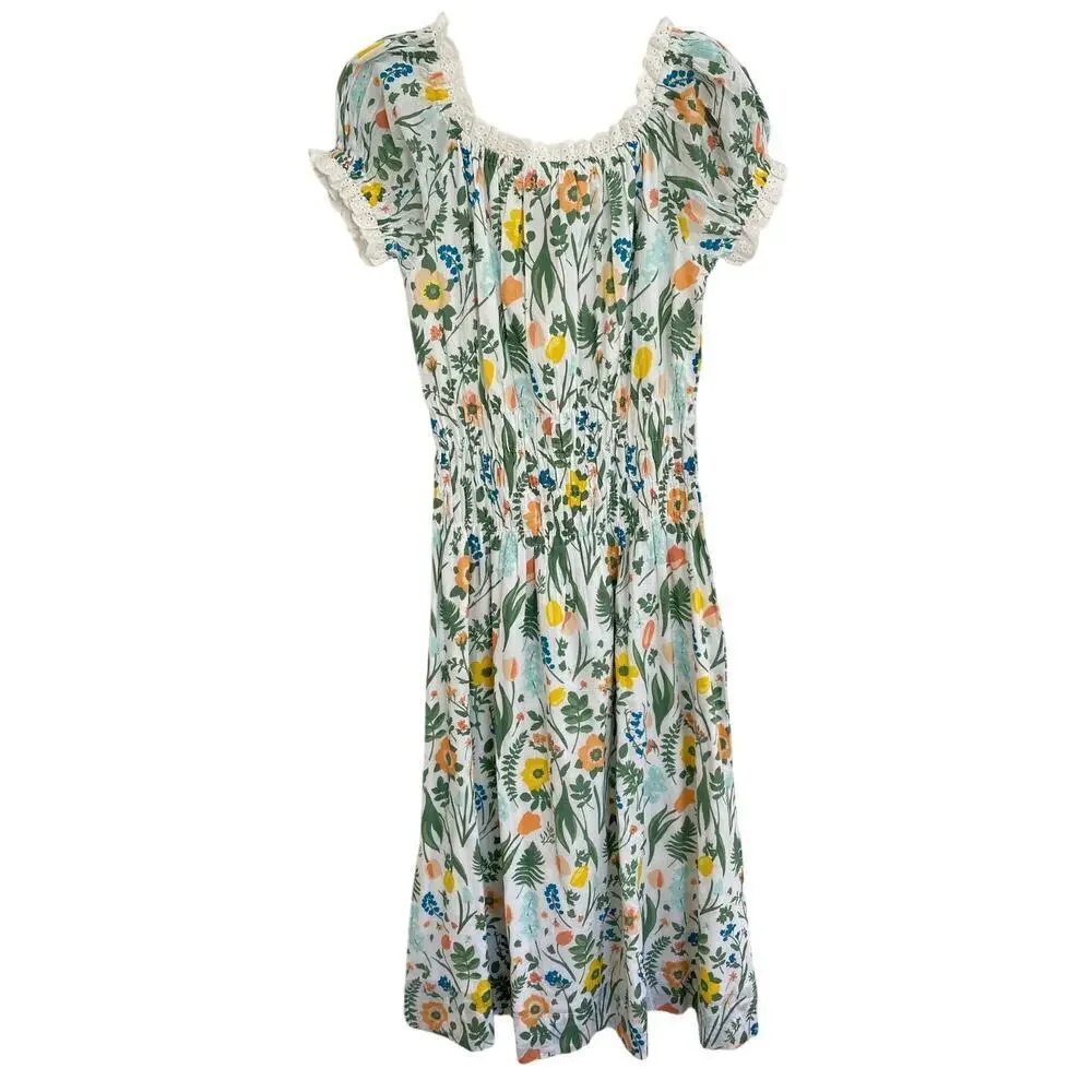 Olivia James The Label Josie Off The Shoulder Floral Puff Sleeve Midi Dress - Picture 4 of 11